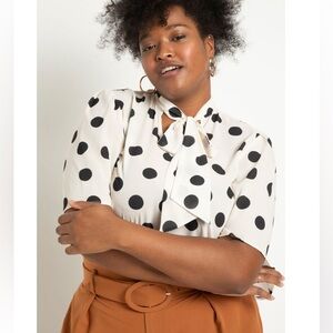 NWT Eloquii White Bow Tie Blouse W/Flutter Sleeve Sz:16